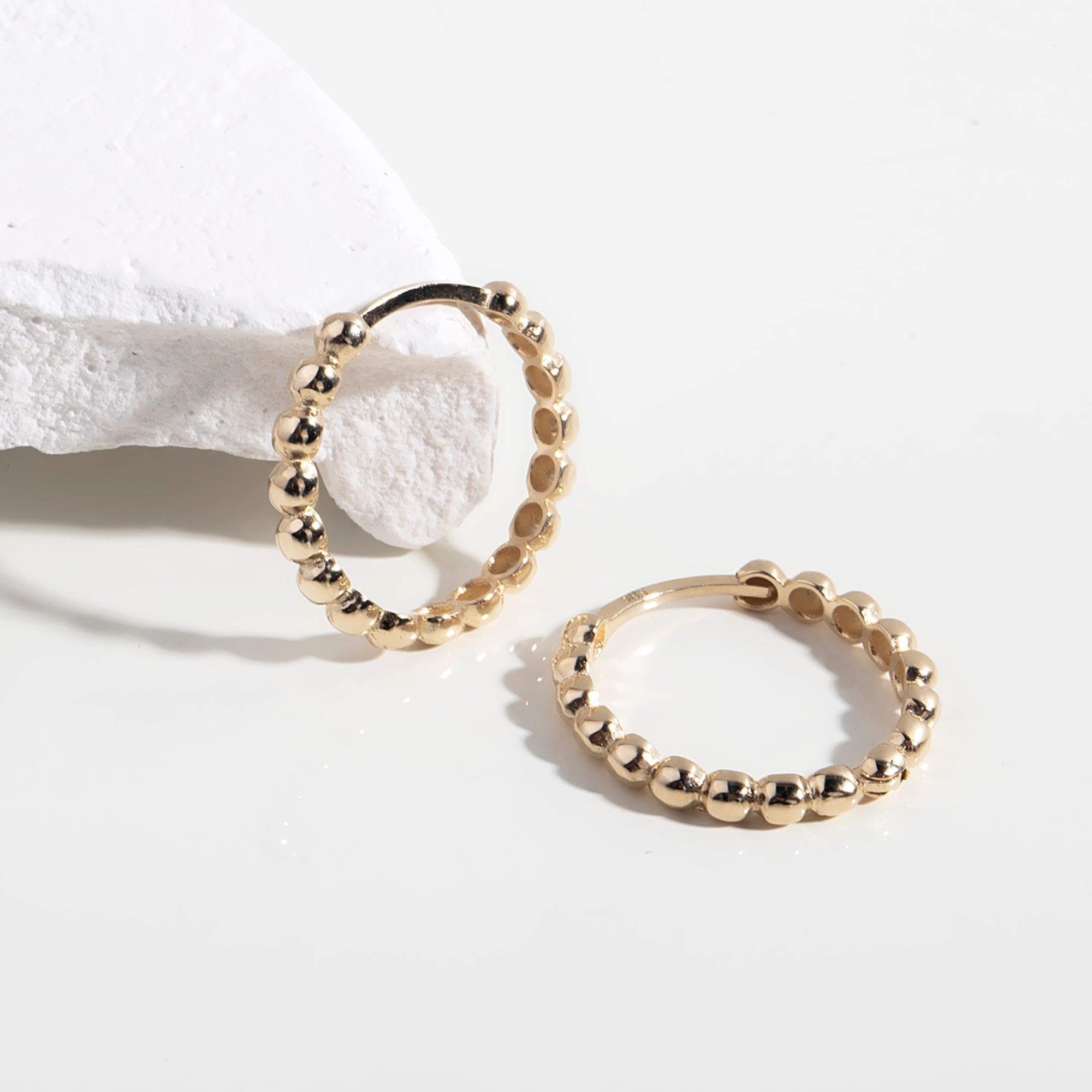 Beaded Hoop Earrings in solid 14K and 18K gold — Kavseyn