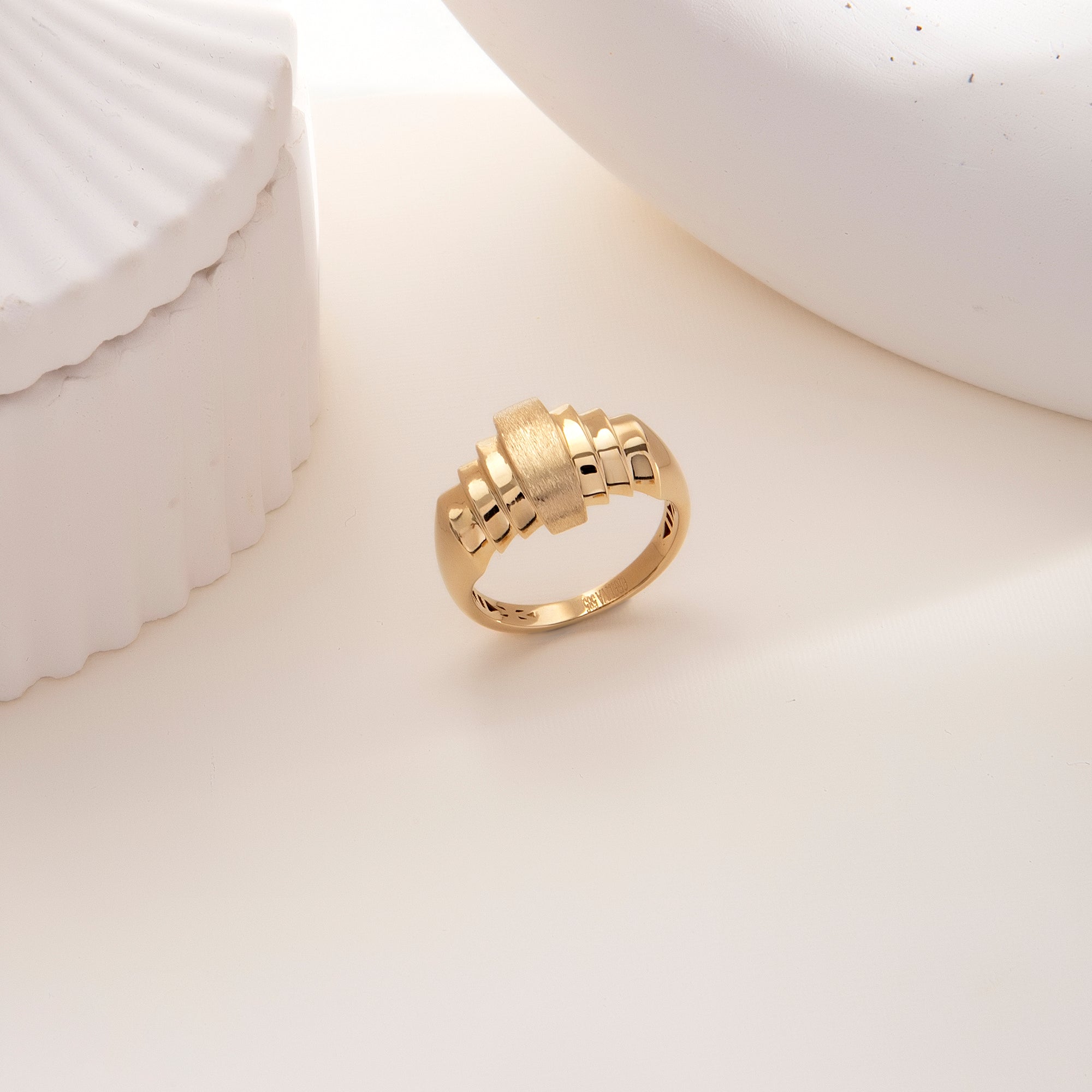 Stepped dome ring in solid 14K & 18K gold — Kavseyn
