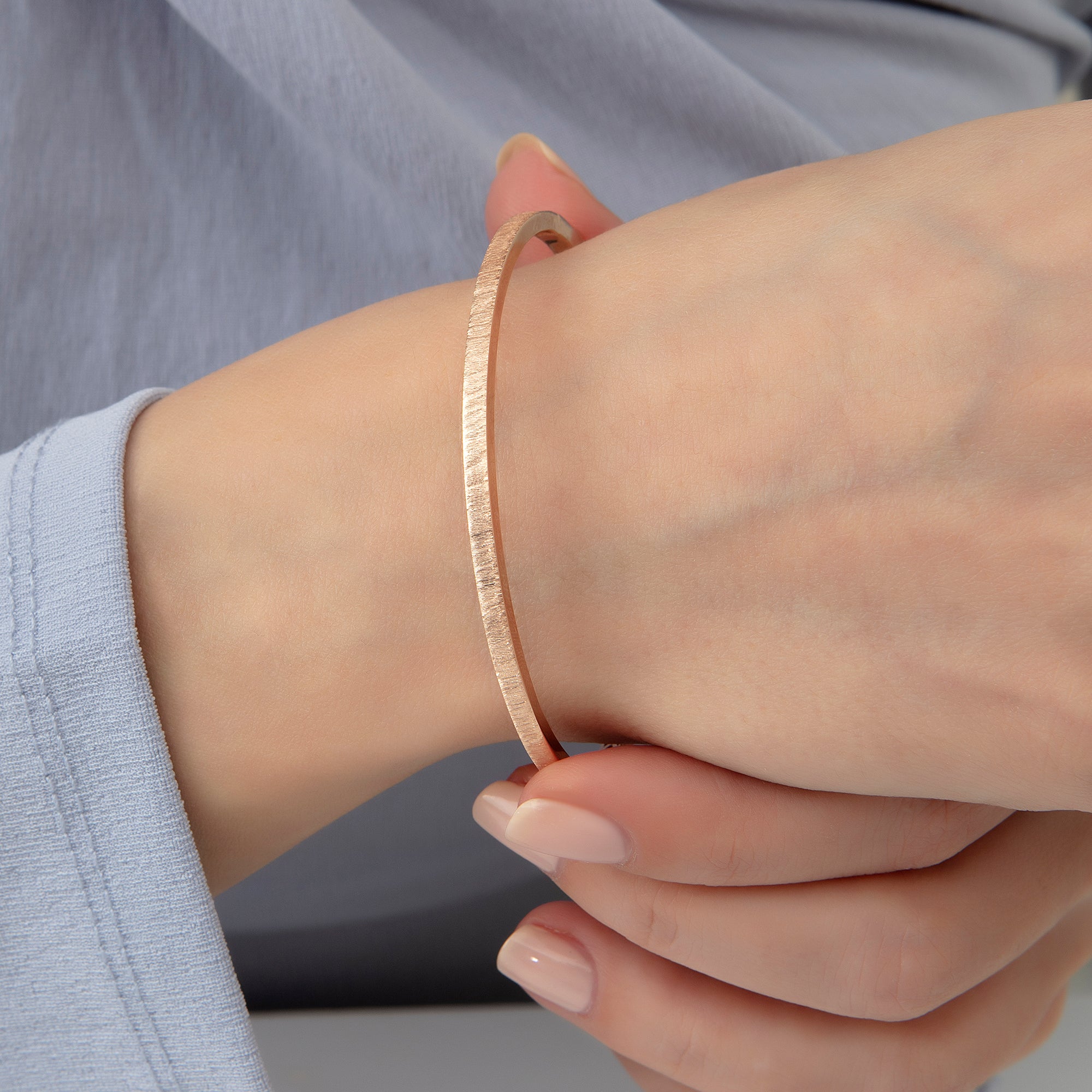 Brushed satin finish bangle bracelet in solid 14K & 18K gold — Kavseyn