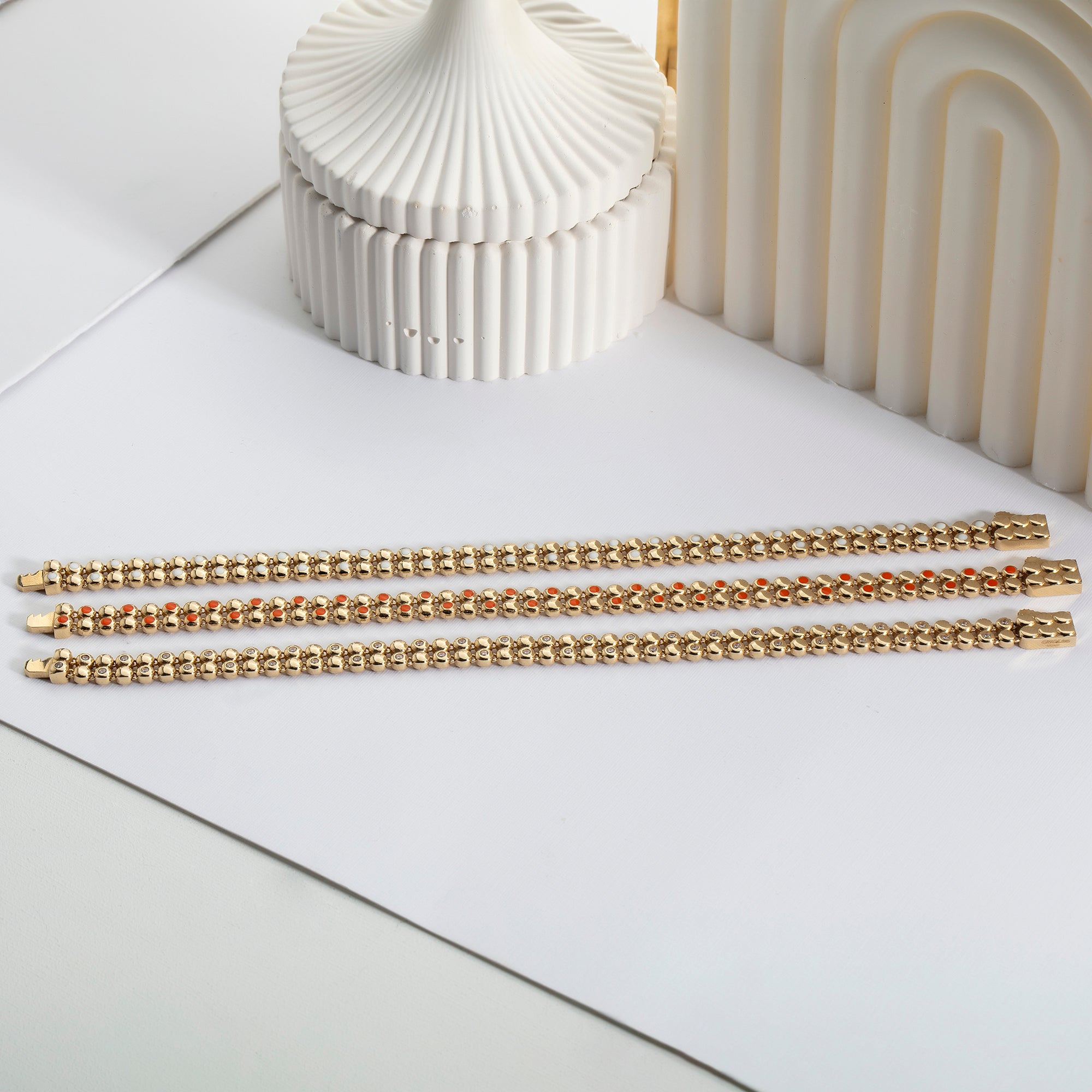 Beaded tennis bracelet in solid 14K & 18K gold — Kavseyn
