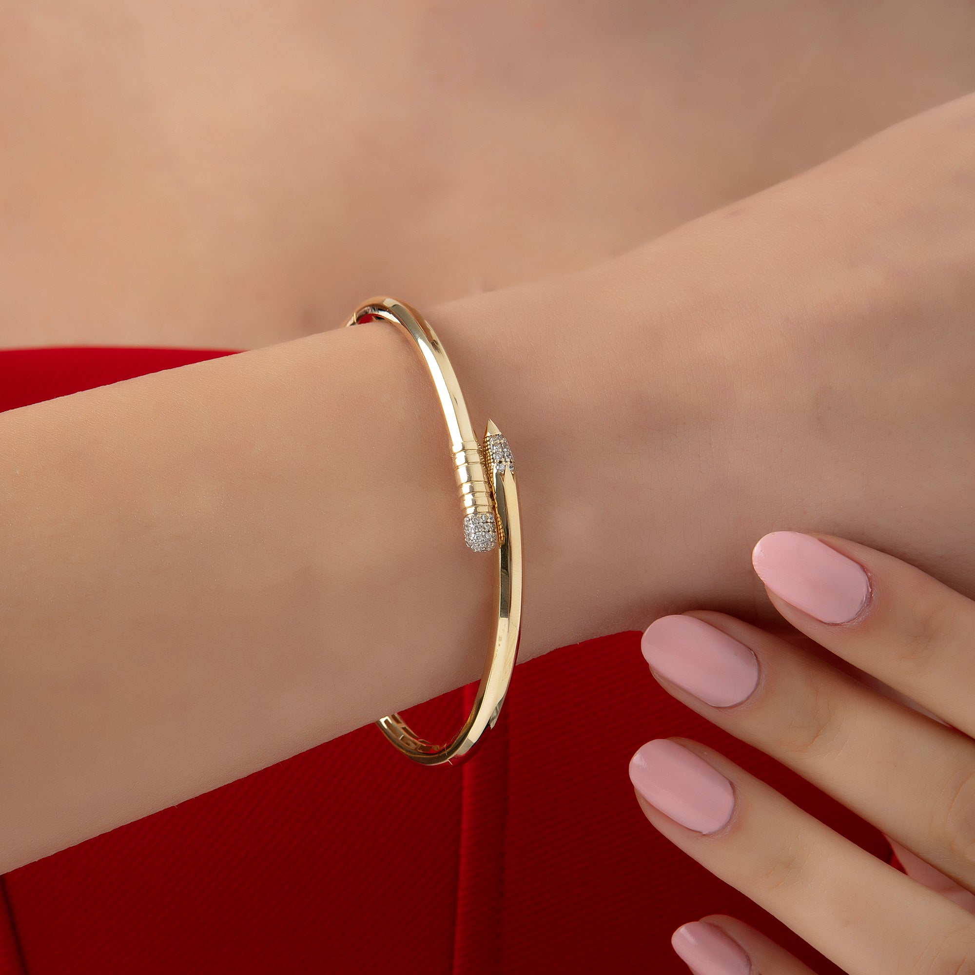 Pencil bangle bracelet in solid 14K & 18K gold — Kavseyn