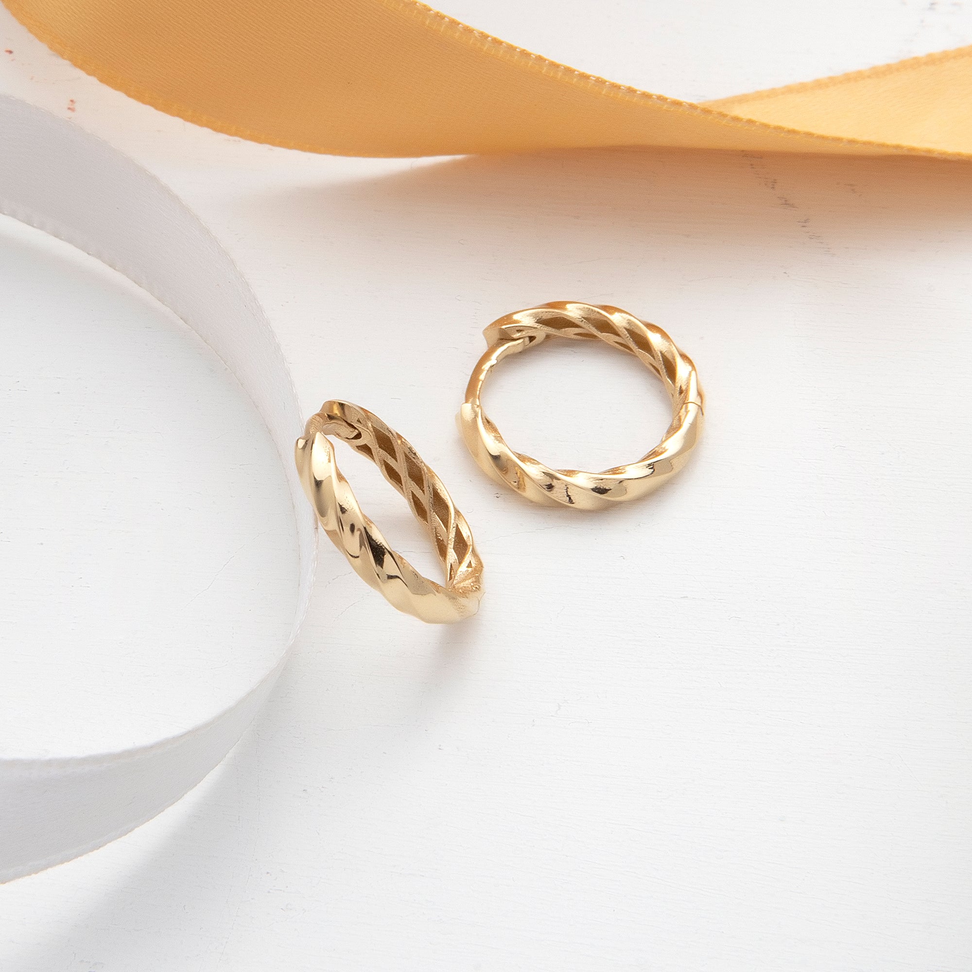 Twisted Rope Huggie Hoop Earrings in solid 14K and 18K gold — Kavseyn