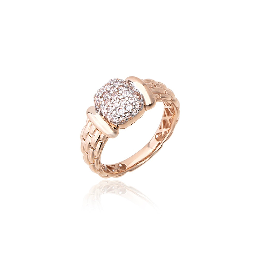 Pavé woven band ring alternate angle in solid gold — Kavseyn