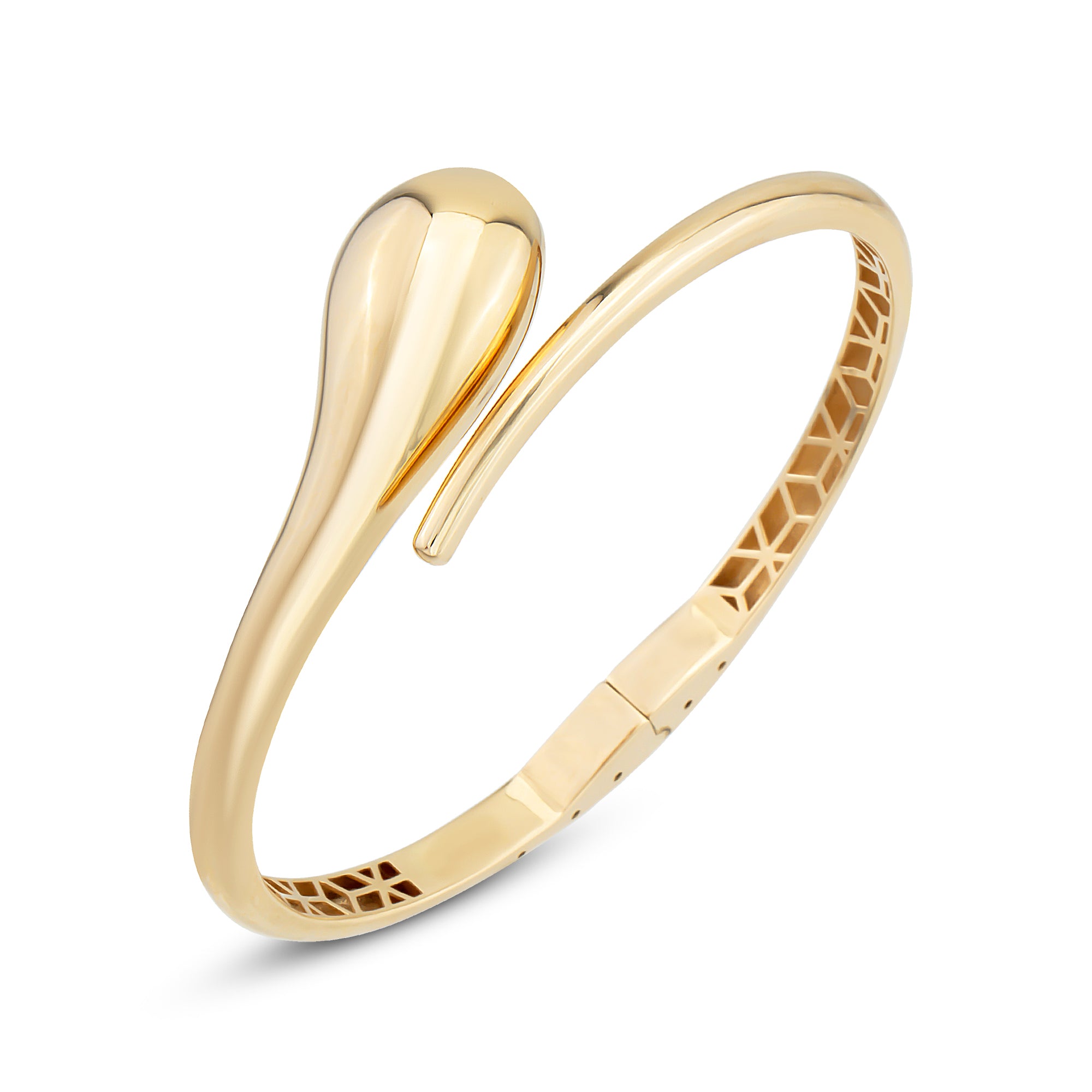 Teardrop bypass bangle bracelet in solid 14K & 18K gold — Kavseyn
