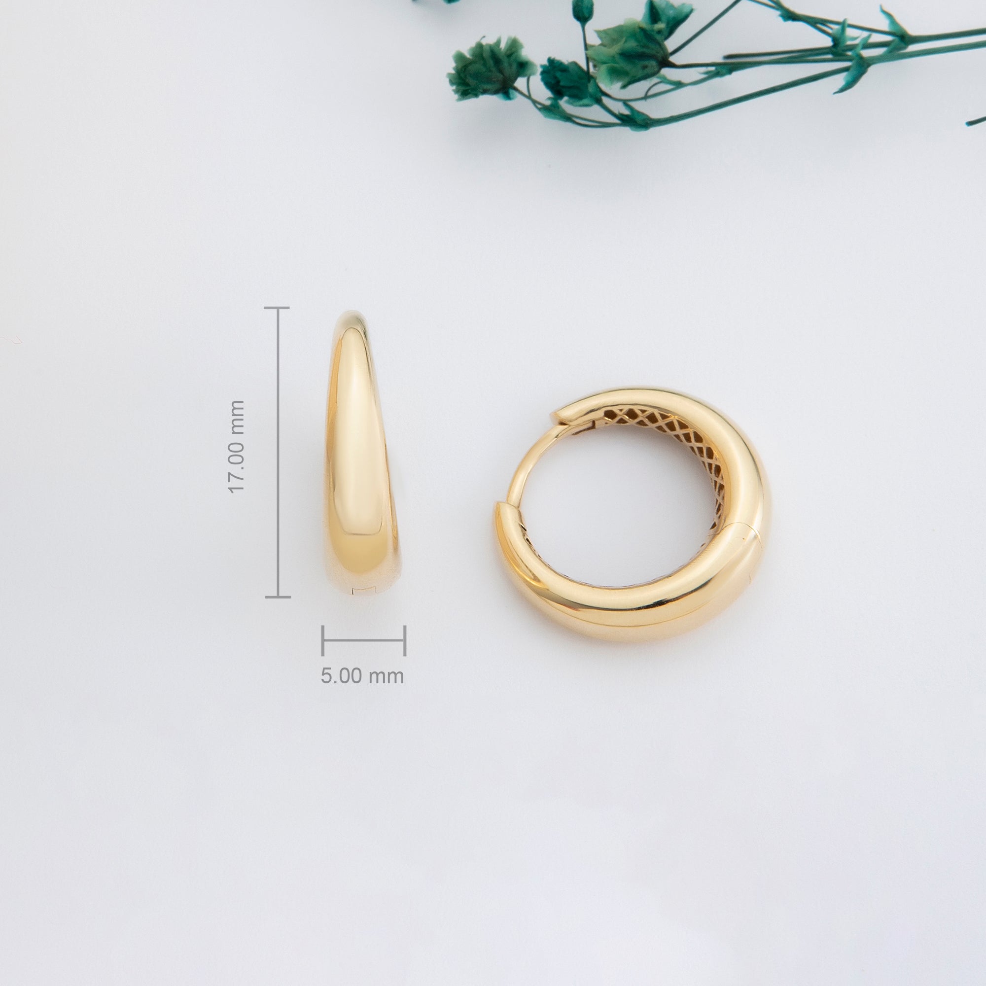 Chunky dome huggie hoop earrings in solid 14K & 18K gold — Kavseyn