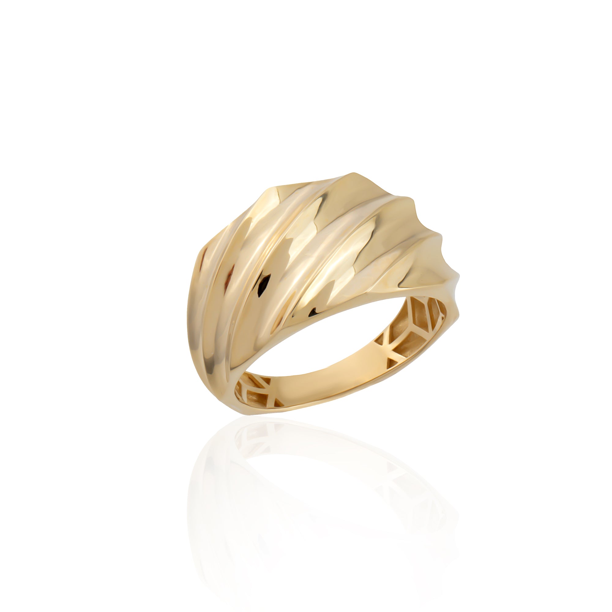 Swirl dome ring alternate angle, solid 14K and 18K gold — Kavseyn