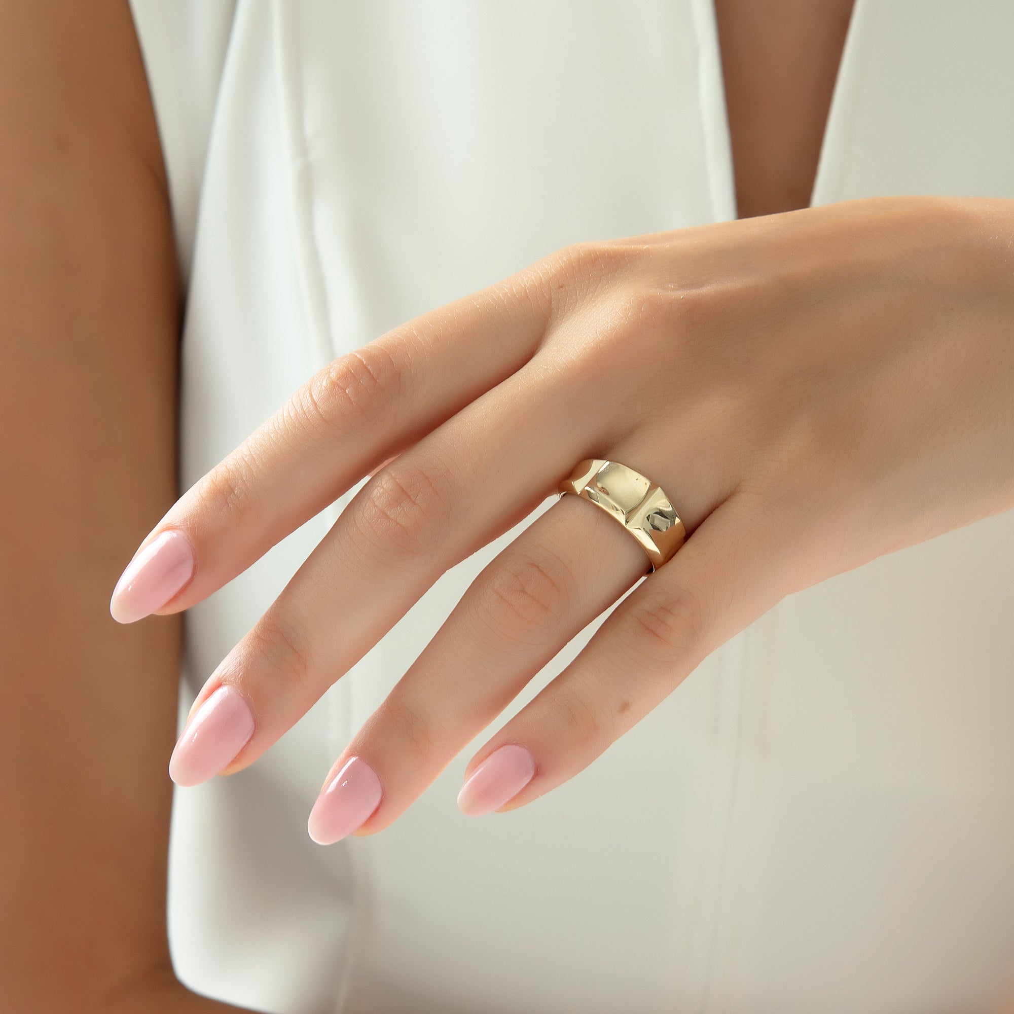 Faceted panel ring alternate angle, solid 14K and 18K gold — Kavseyn
