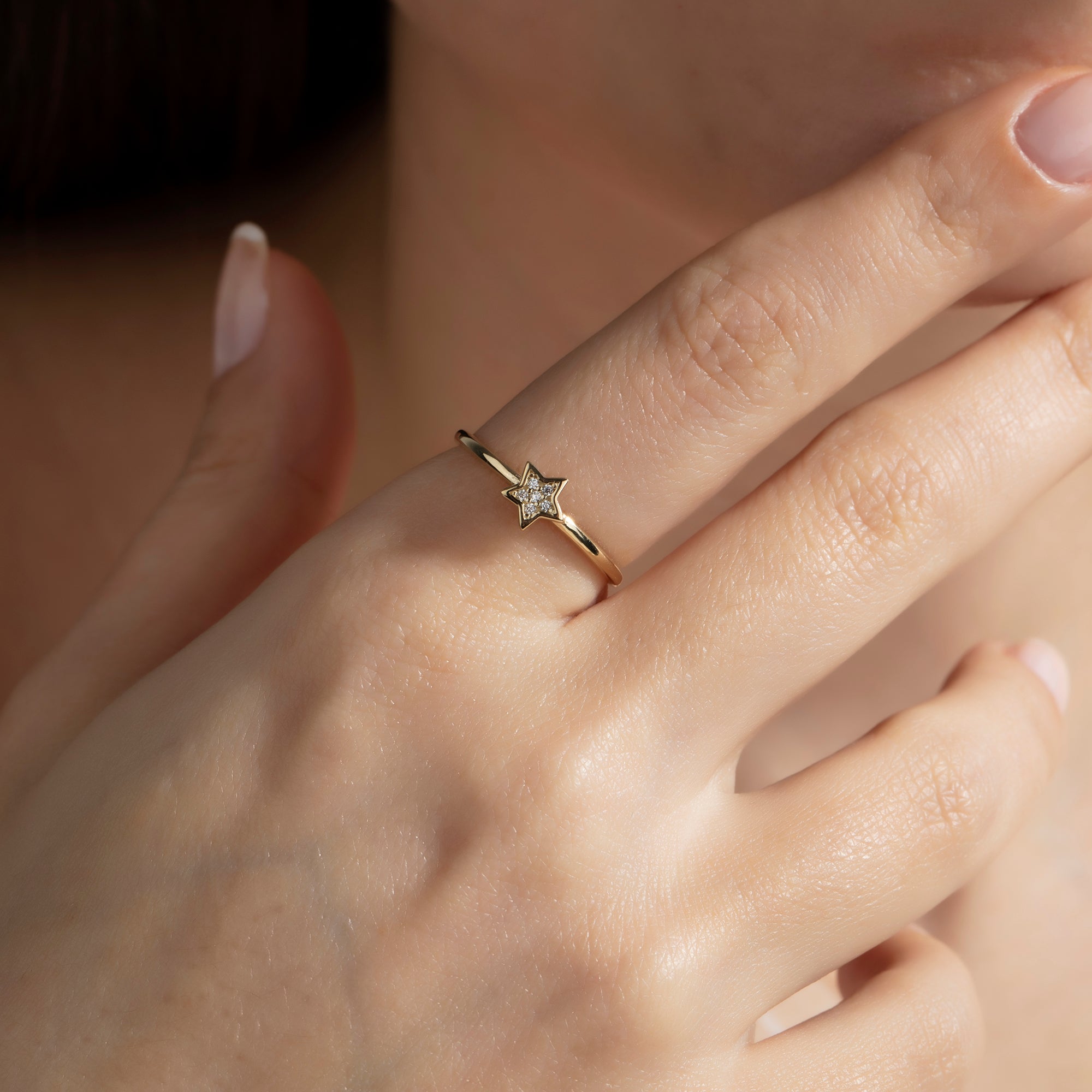 Pavé cubic zirconia star ring in solid 14K & 18K gold — Kavseyn
