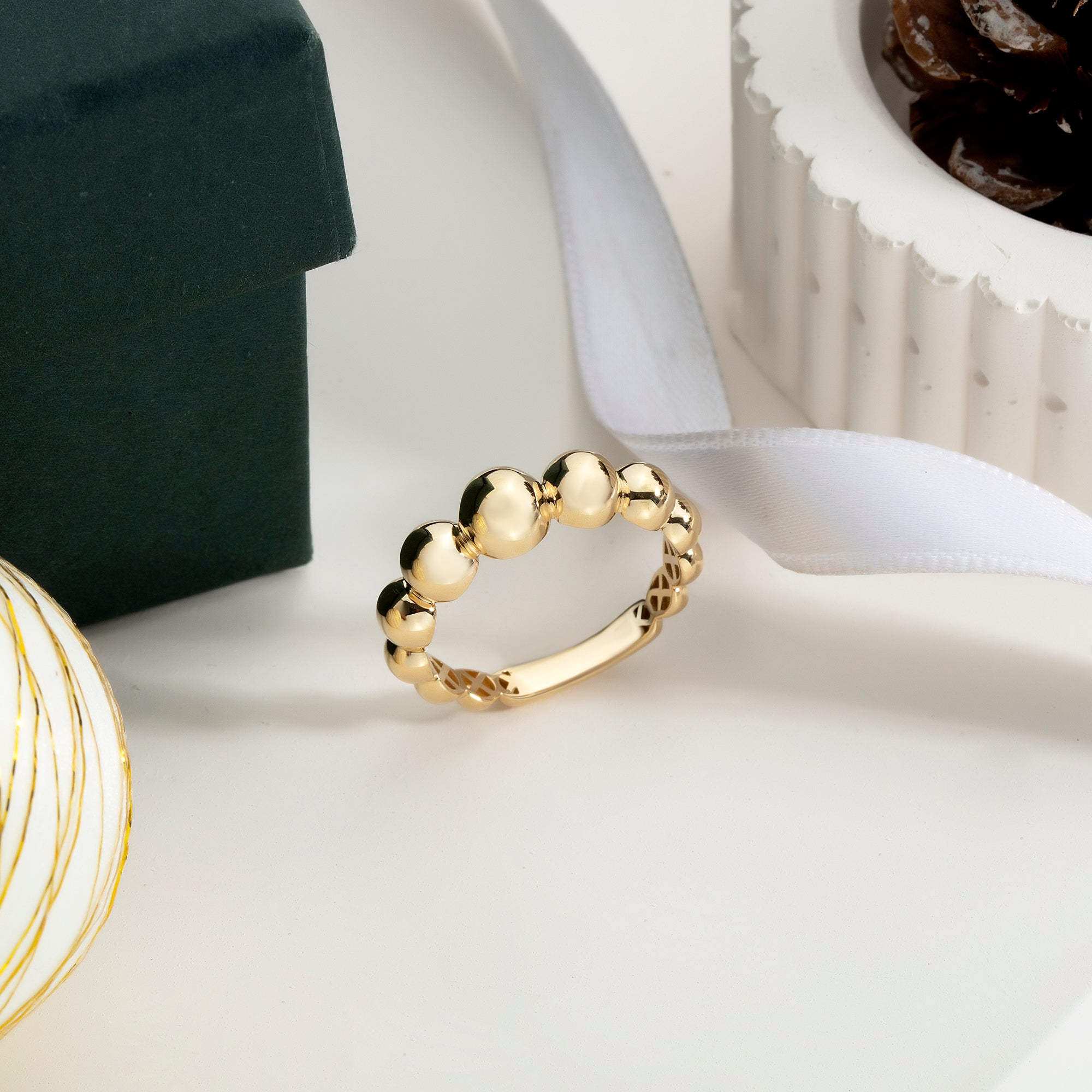 Beaded ball stackable ring in solid 14K & 18K gold — Kavseyn