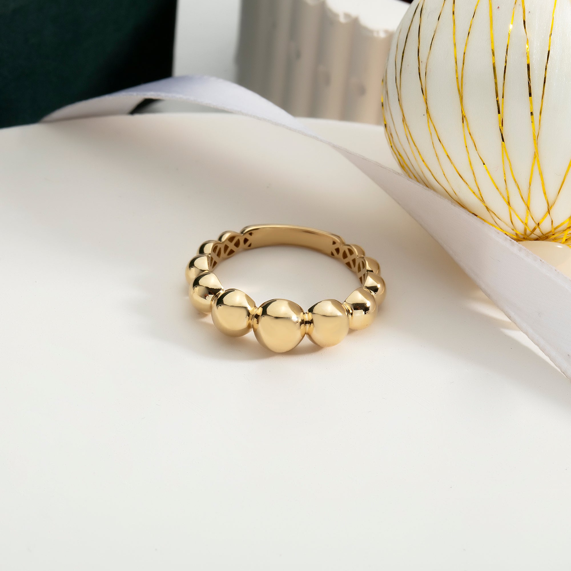 Beaded ball stackable ring in solid 14K & 18K gold — Kavseyn