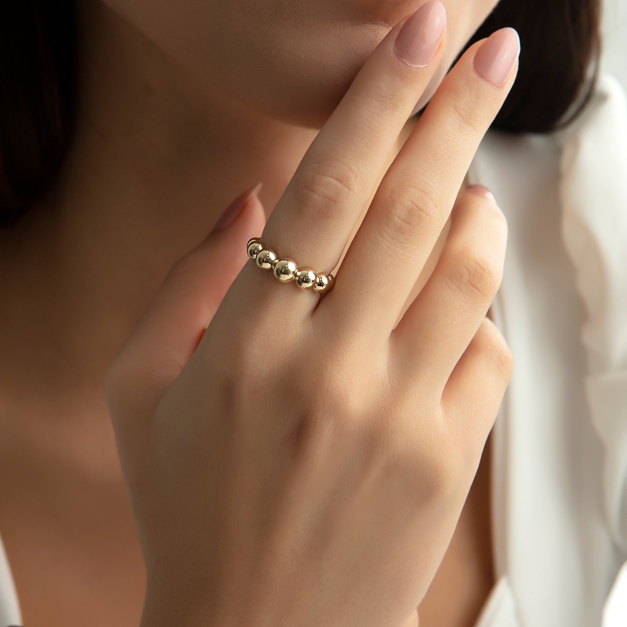 Beaded ball stackable ring in solid 14K & 18K gold — Kavseyn