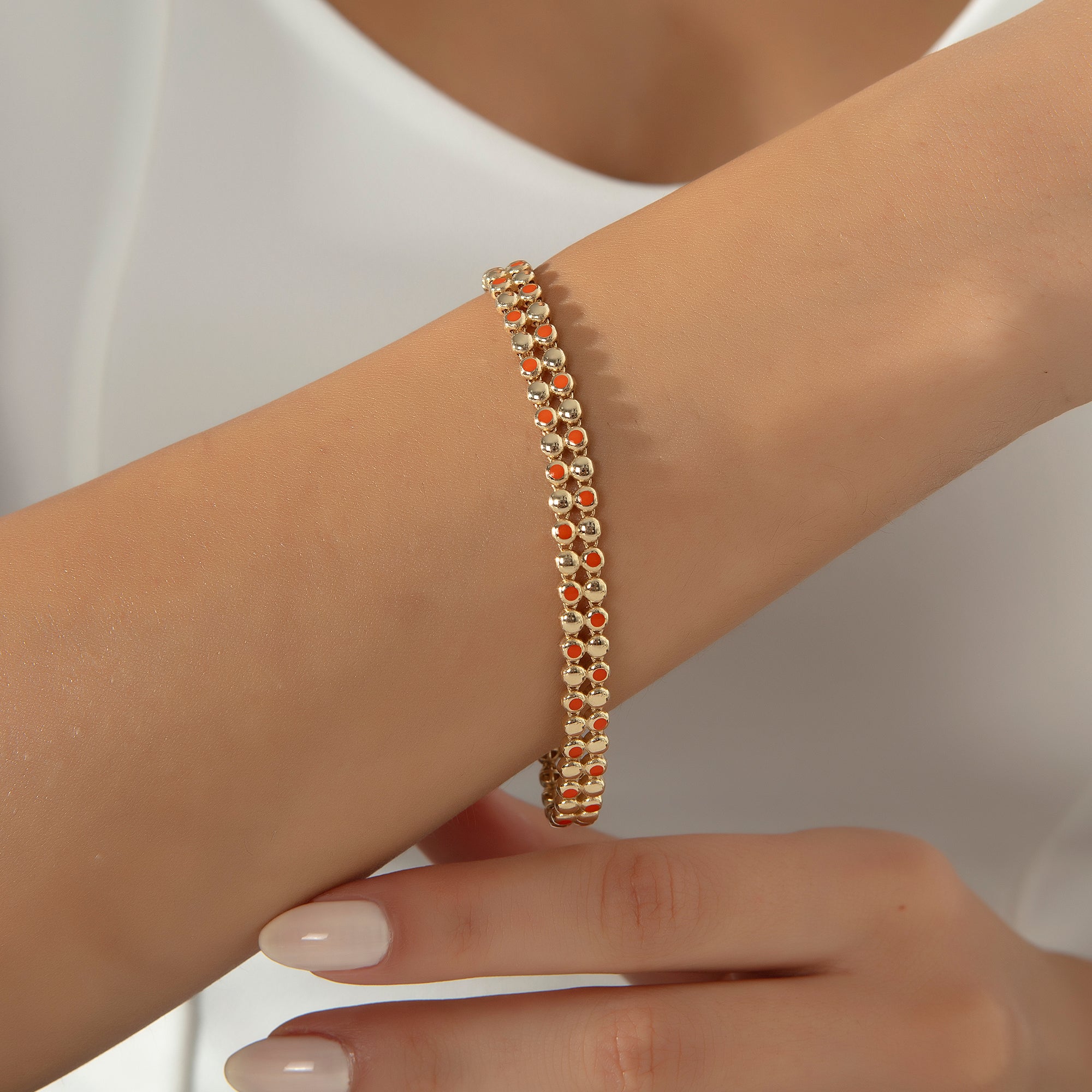 Beaded tennis bracelet in solid 14K & 18K gold — Kavseyn