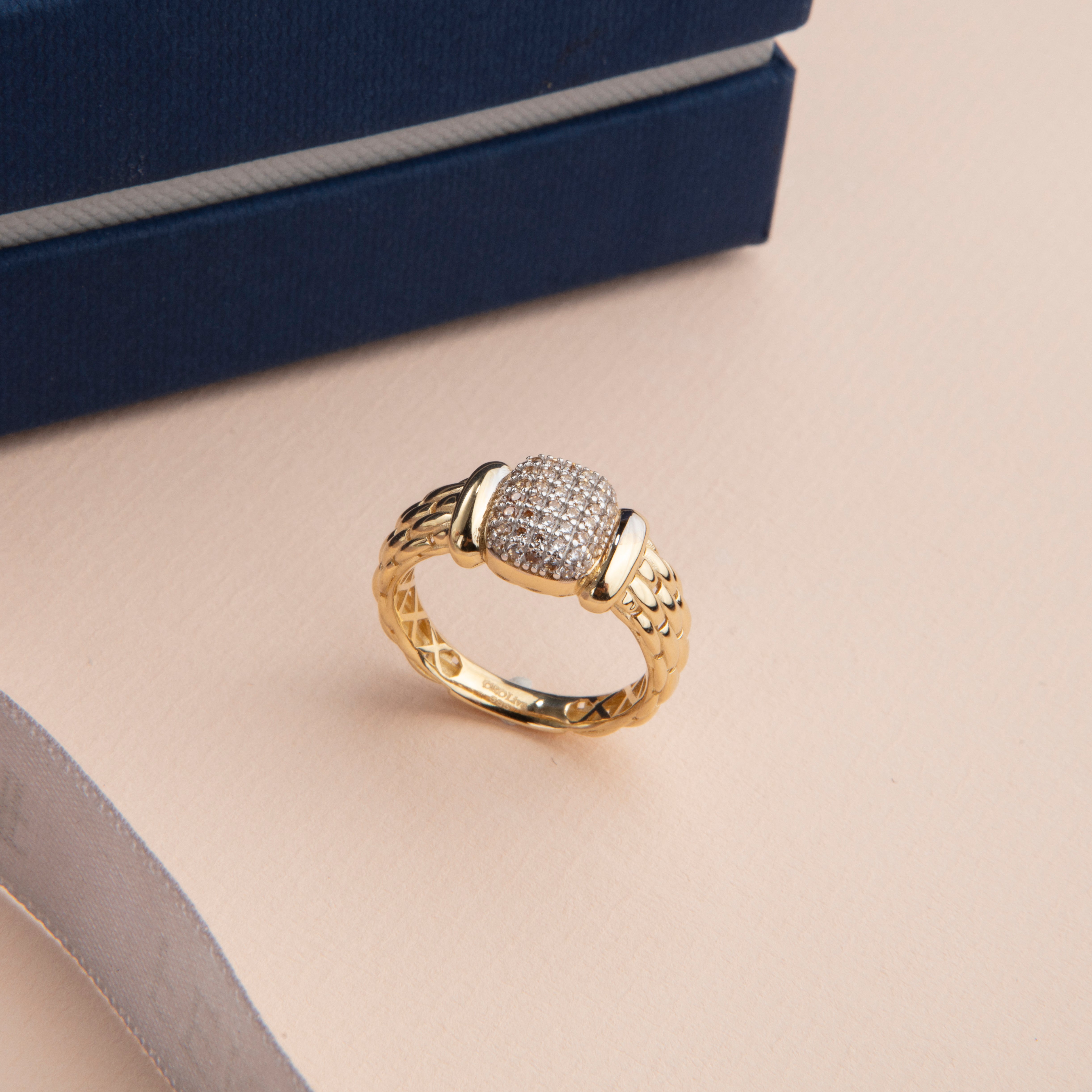 Pavé Woven Band Ring in solid 14K and 18K gold with pavé-set CZ — Kavseyn
