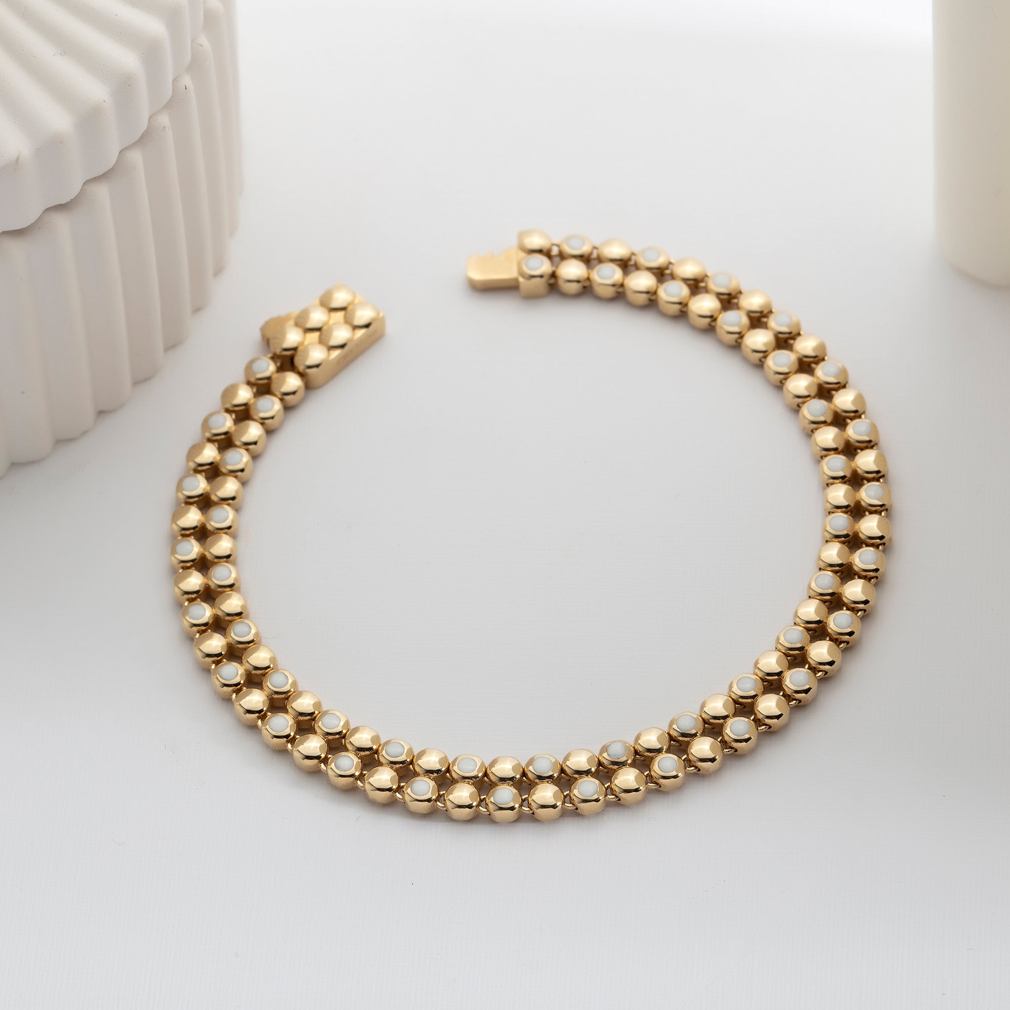Beaded tennis bracelet in solid 14K & 18K gold — Kavseyn