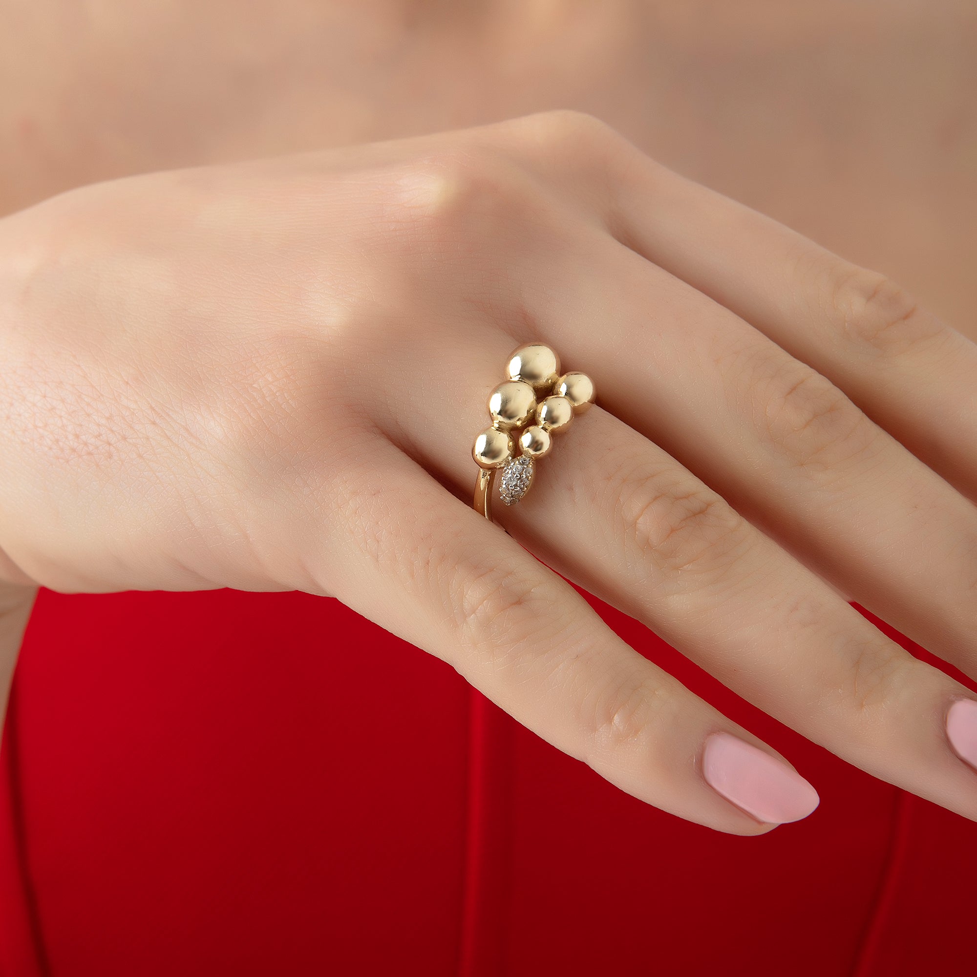 Bubble cluster cubic zirconia ring in solid 14K & 18K gold — Kavseyn