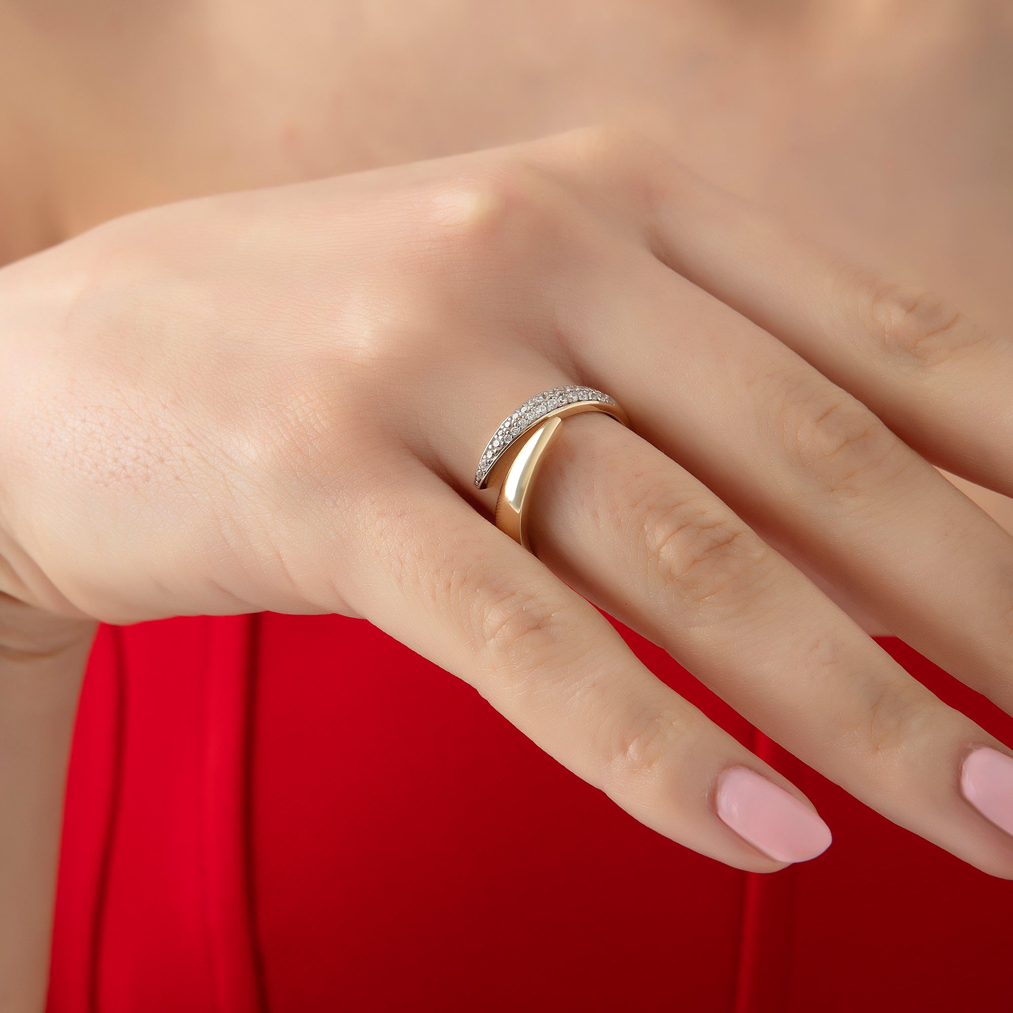 Pavé cubic zirconia nail wrap ring in solid 14K & 18K gold — Kavseyn
