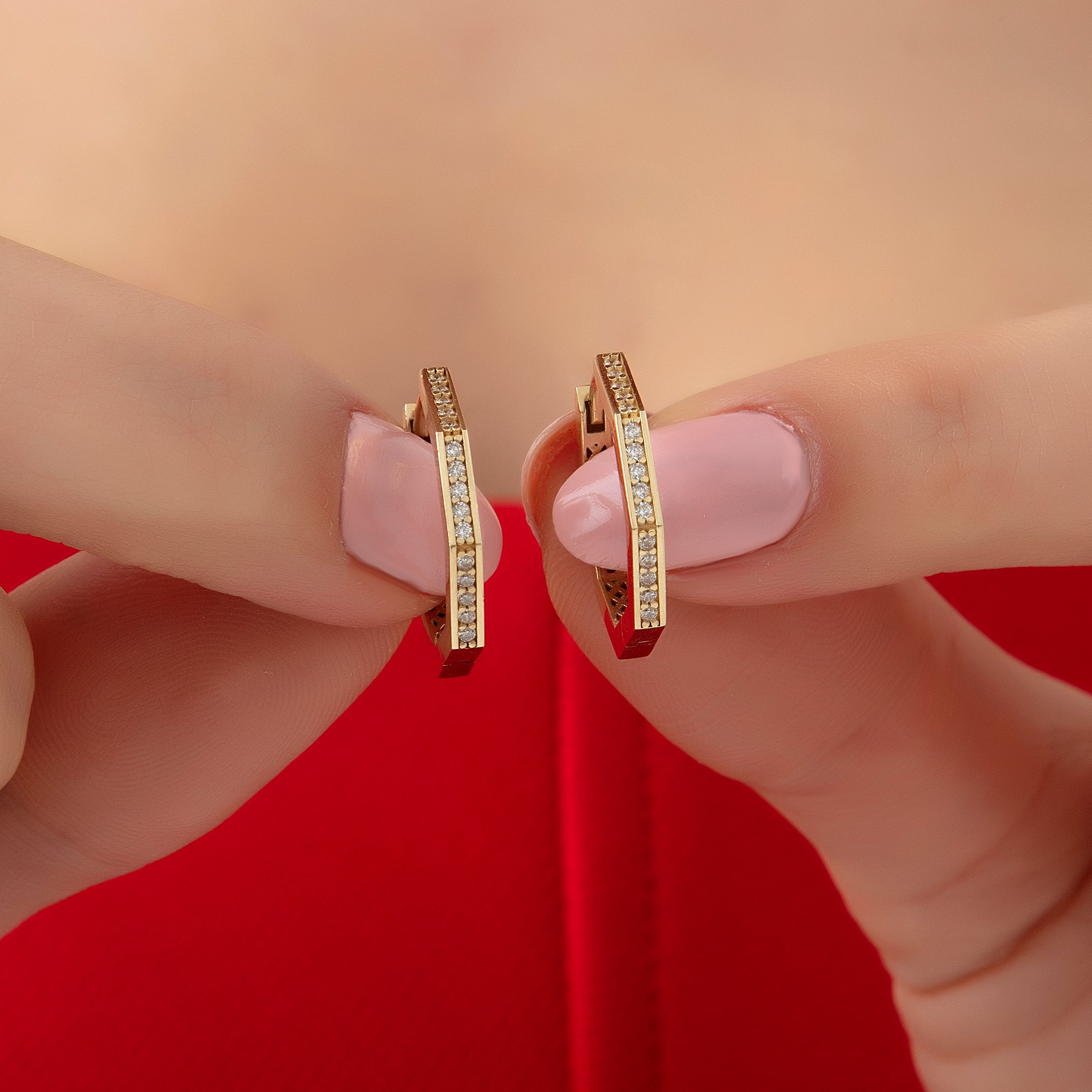 Pavé cubic zirconia octagon hoop earrings in solid 14K & 18K gold — Kavseyn