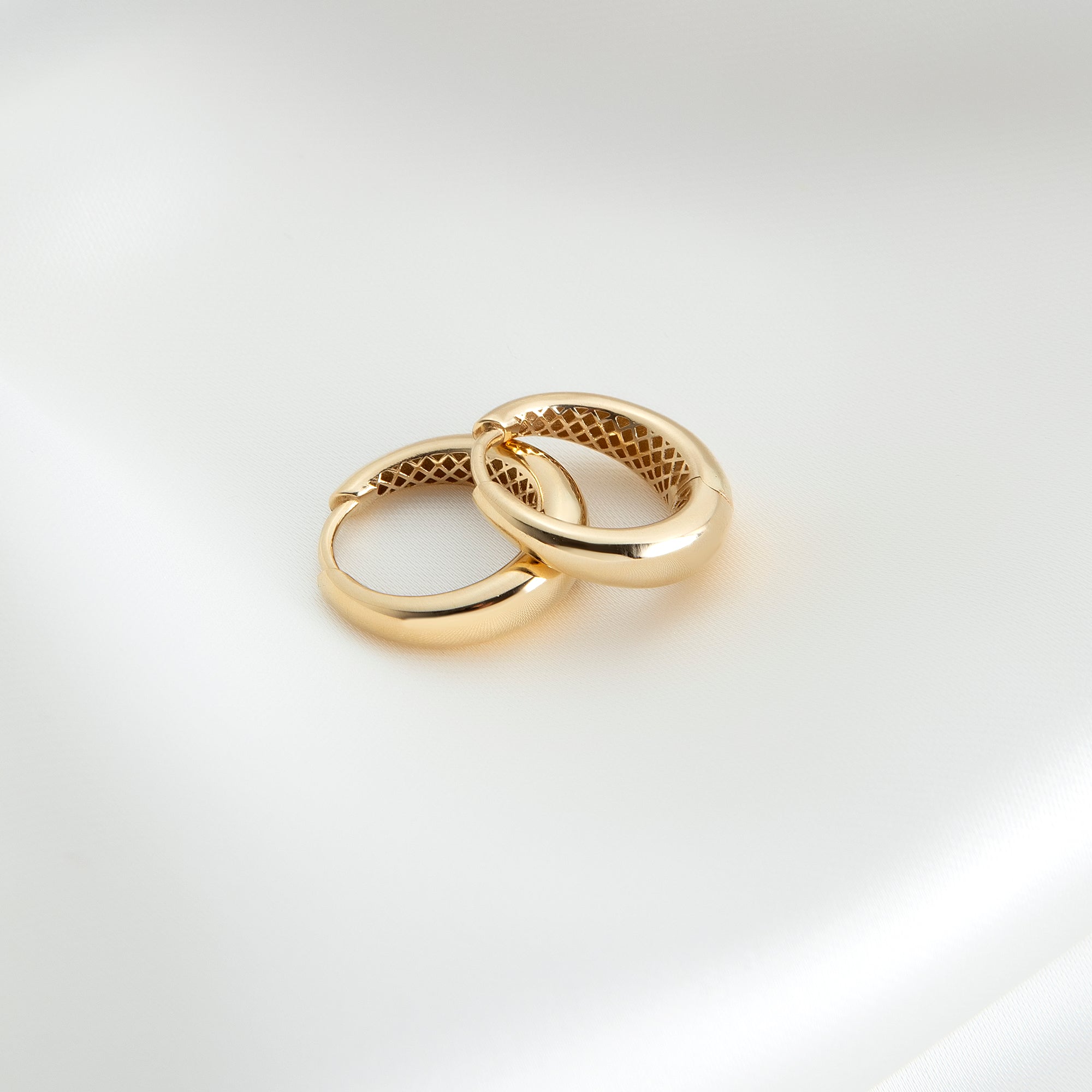 Chunky dome huggie hoop earrings in solid 14K & 18K gold — Kavseyn