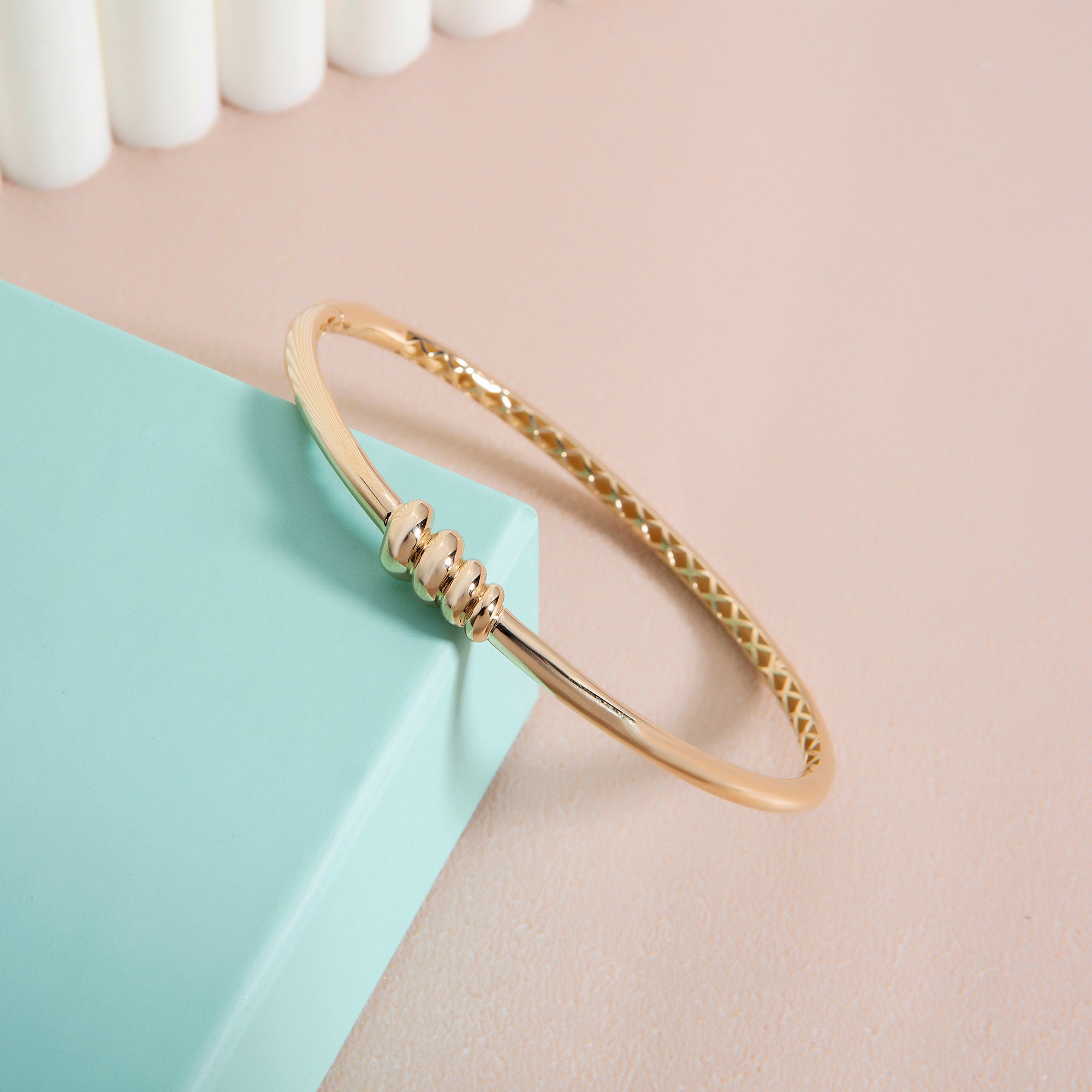 Coil accent bangle bracelet in solid 14K & 18K gold — Kavseyn