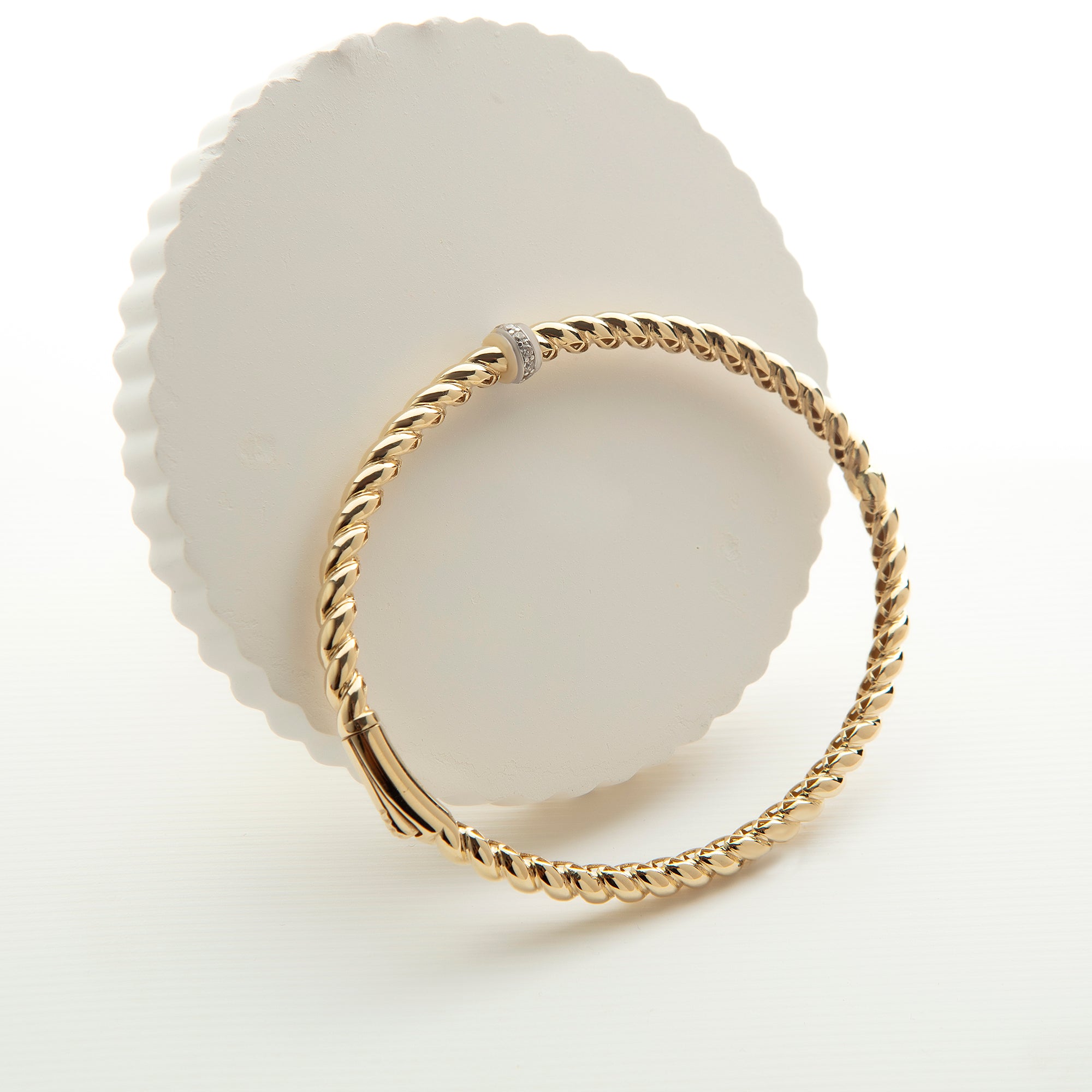 Pavé cubic zirconia rope bangle bracelet in solid 14K & 18K gold — Kavseyn
