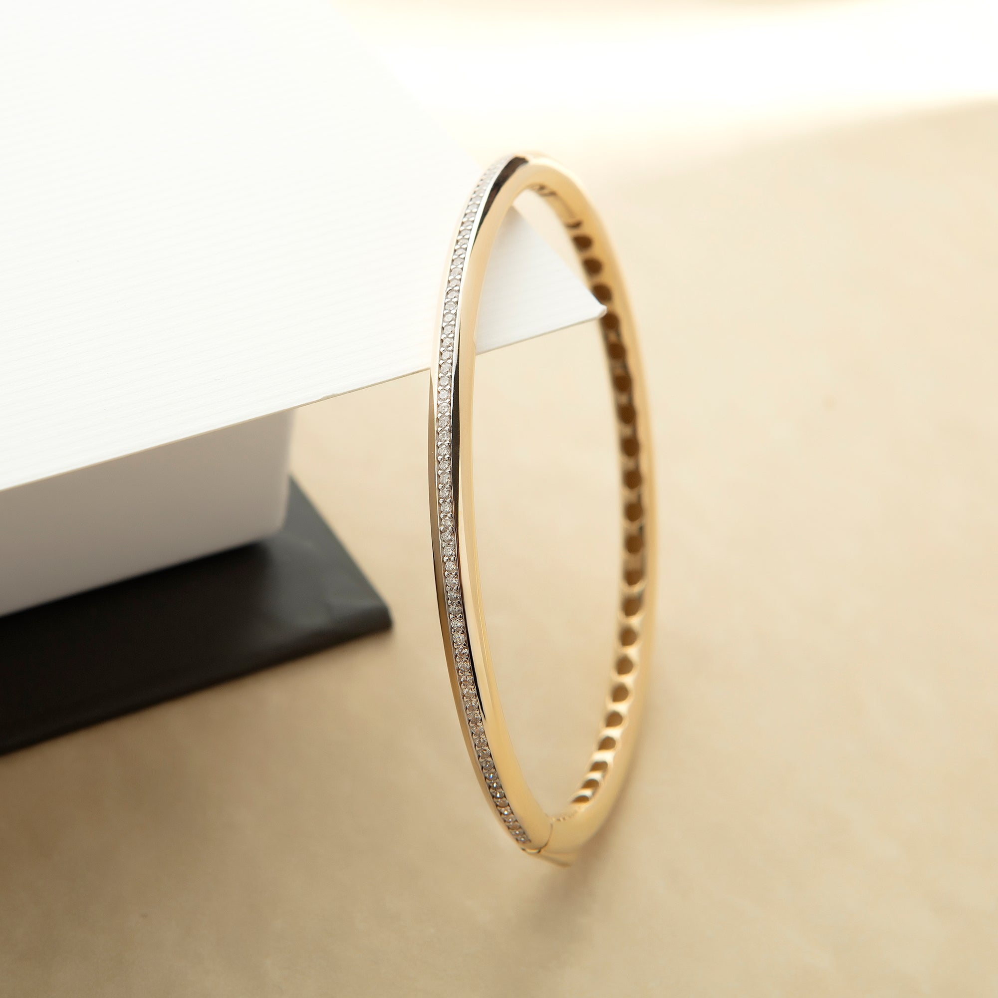 Pavé cubic zirconia eternity bangle bracelet in solid 14K & 18K gold — Kavseyn