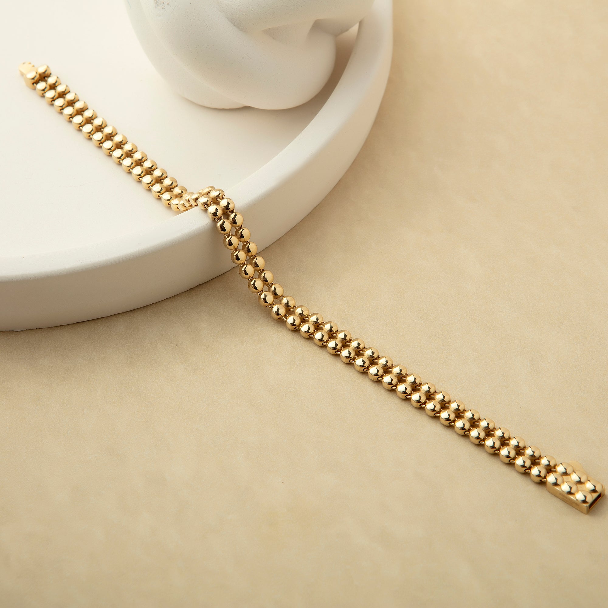 Beaded tennis bracelet in solid 14K & 18K gold — Kavseyn