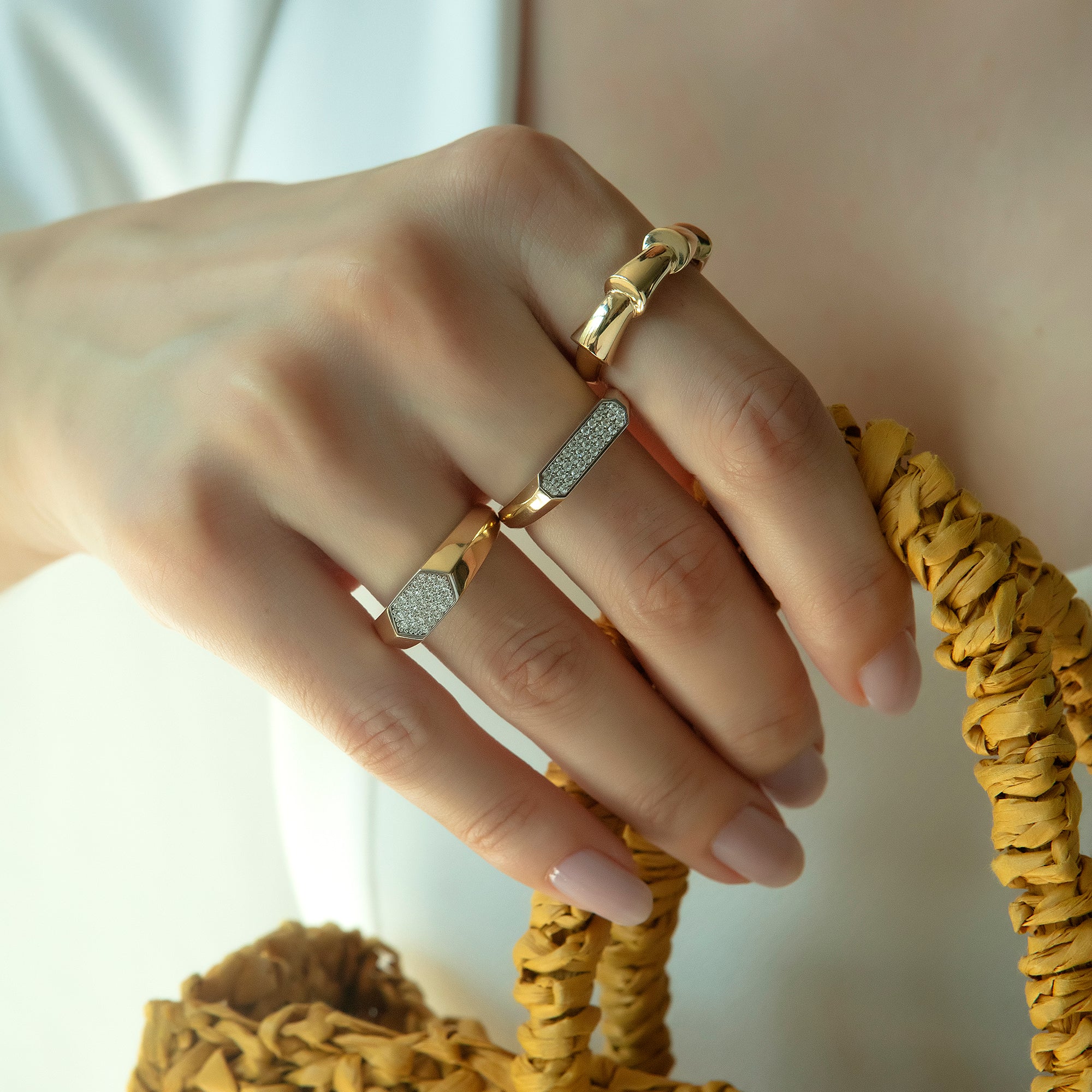Bamboo node ring in solid 14K & 18K gold — Kavseyn