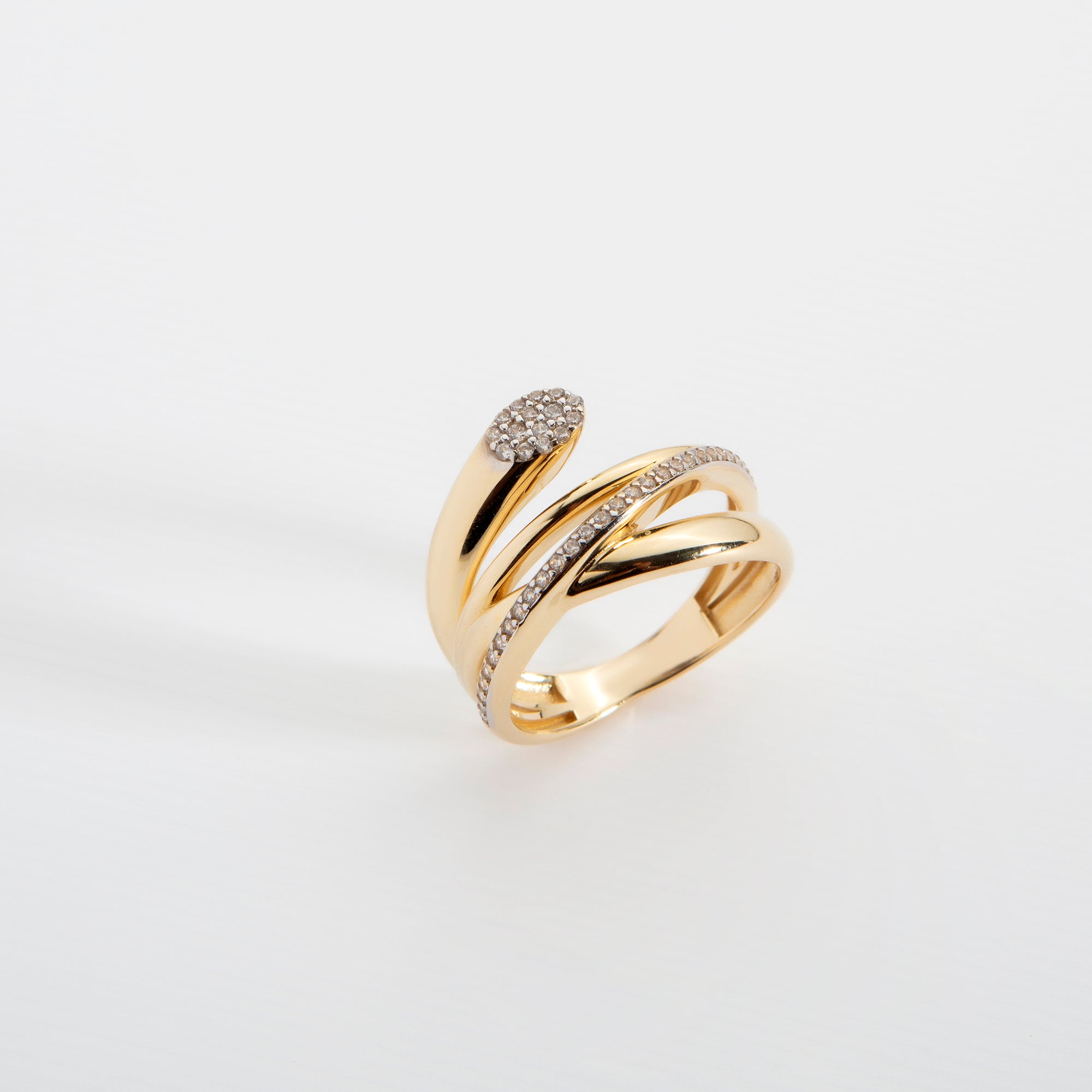 Pavé cubic zirconia tip wrap ring in solid 14K & 18K gold — Kavseyn