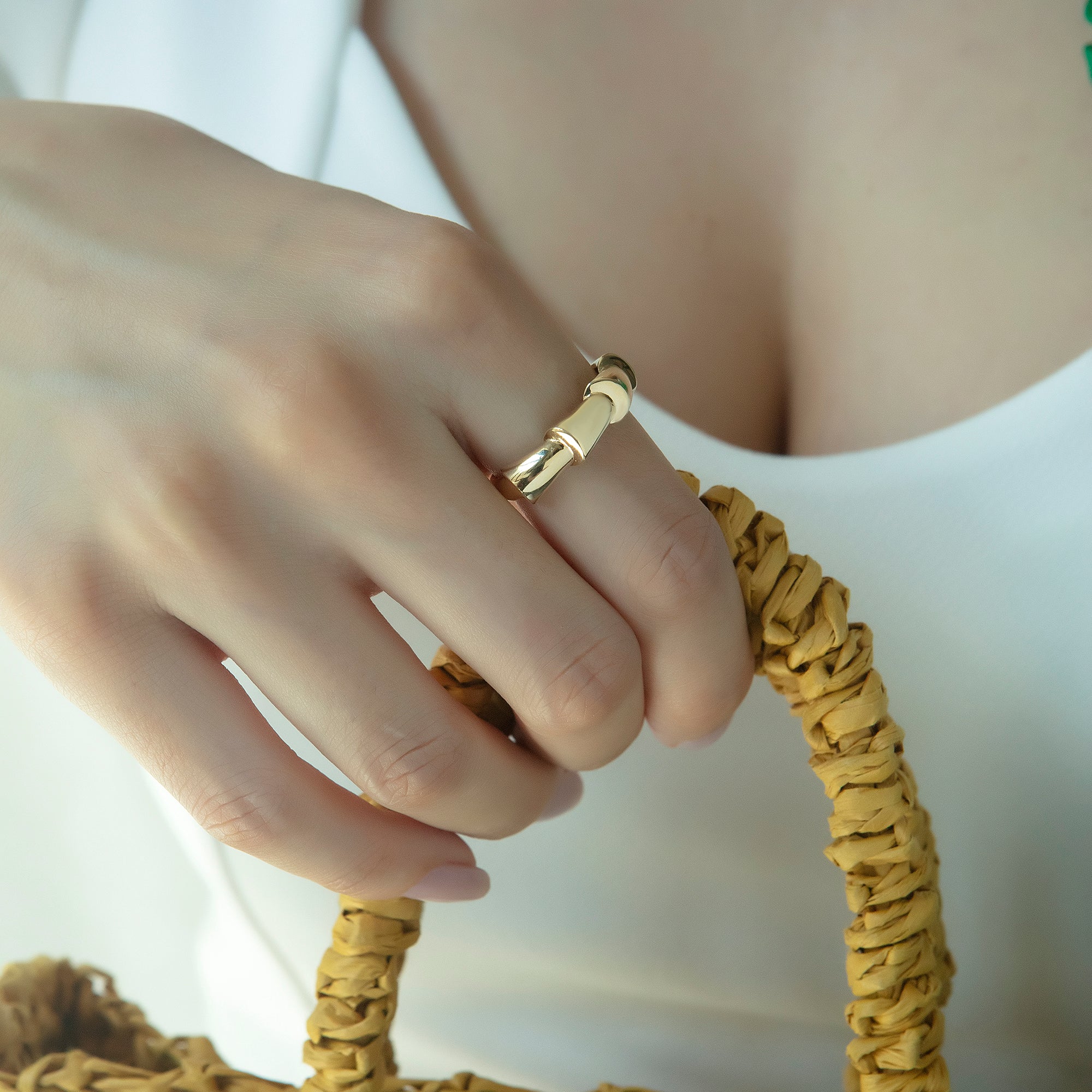 Bamboo node ring in solid 14K & 18K gold — Kavseyn