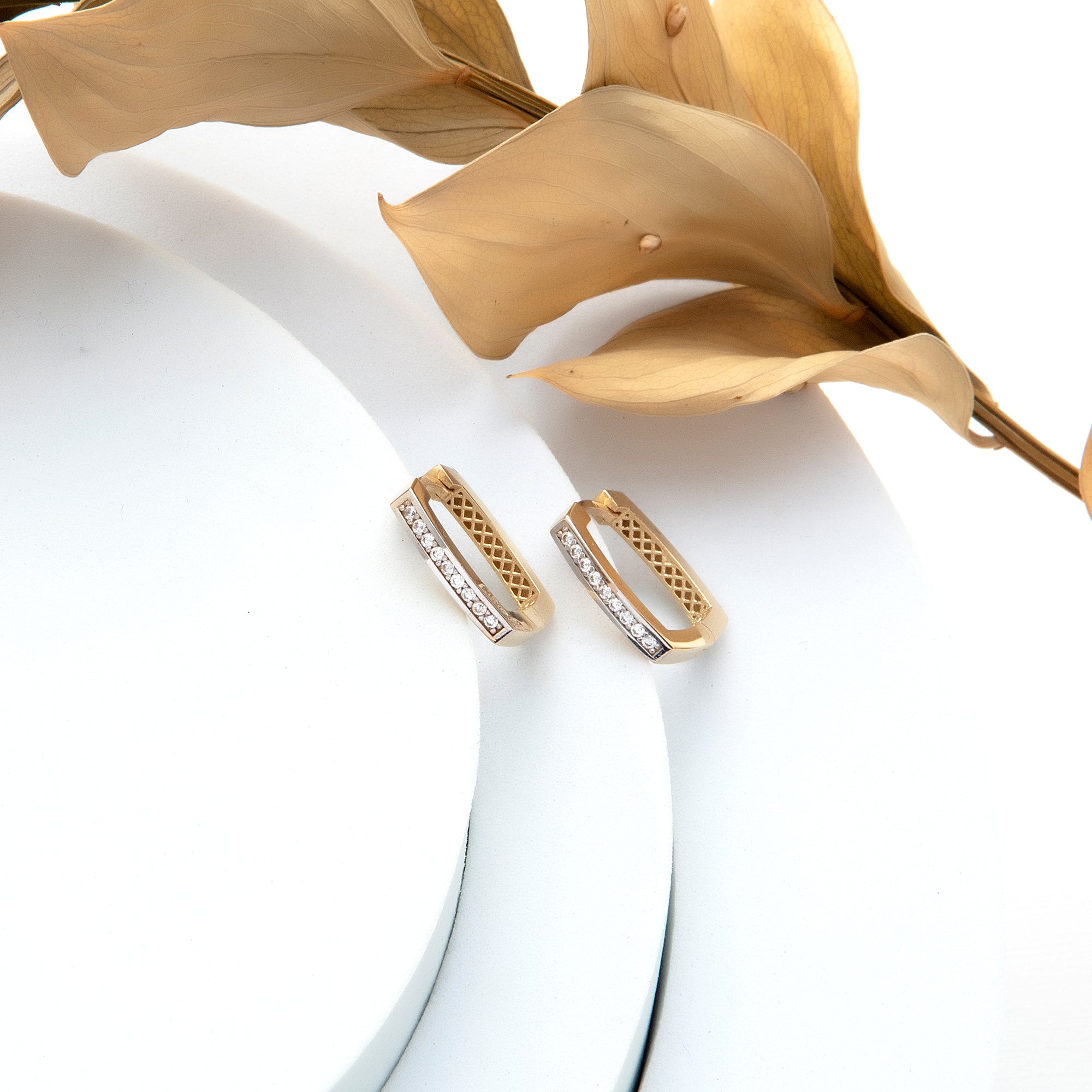 Pavé U-Shape Hoop Earrings in solid 14K and 18K gold with cubic zirconia — Kavseyn