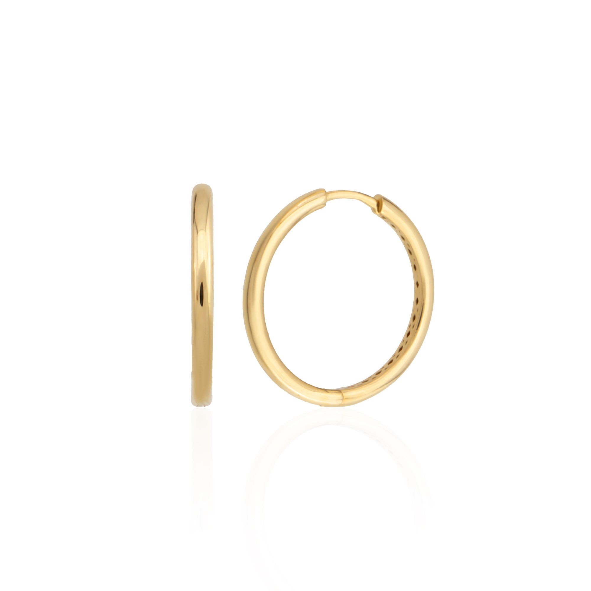 Round tube hoop earrings in solid 14K and 18K gold — Kavseyn