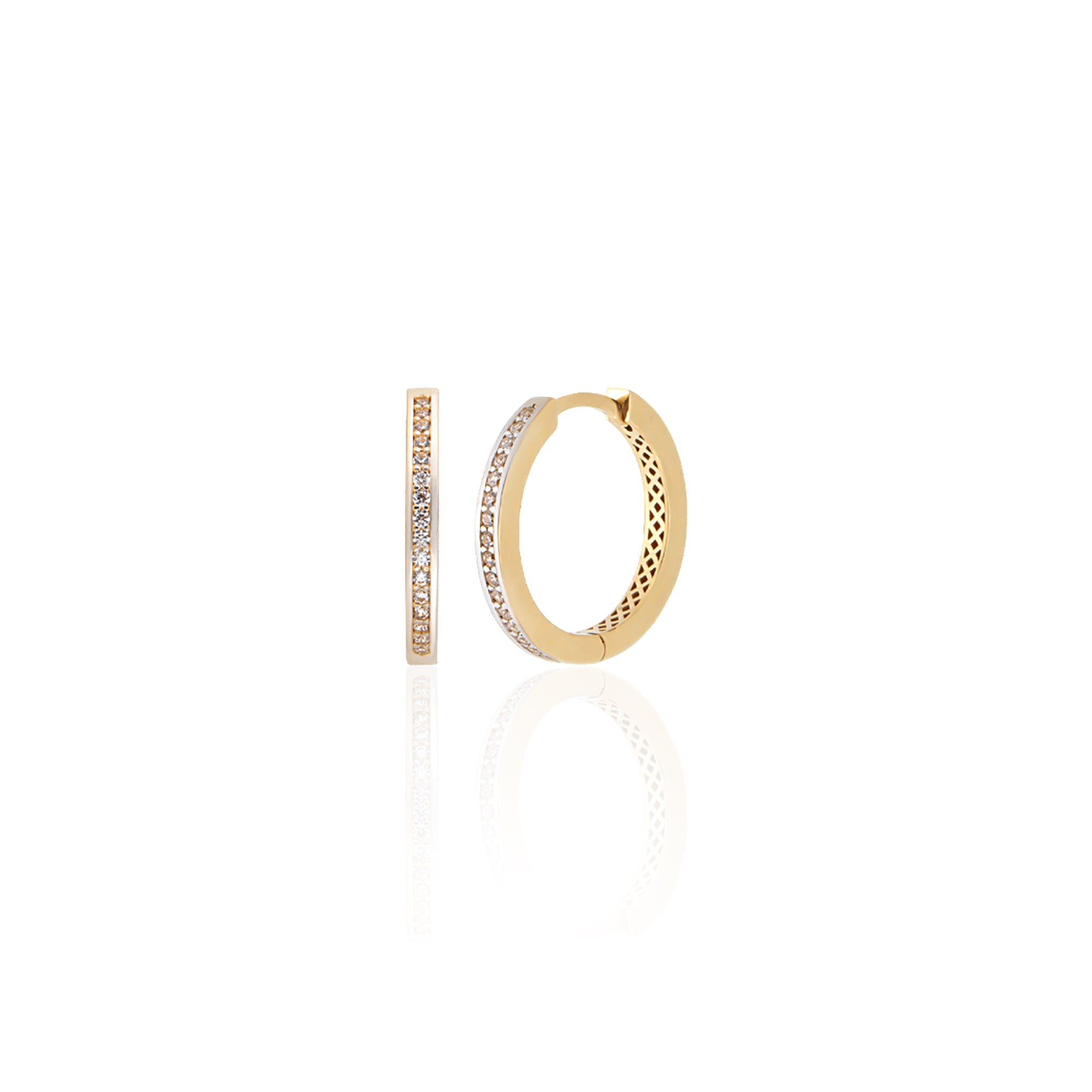 Pavé cubic zirconia huggie hoop earrings in solid 14K & 18K gold — Kavseyn