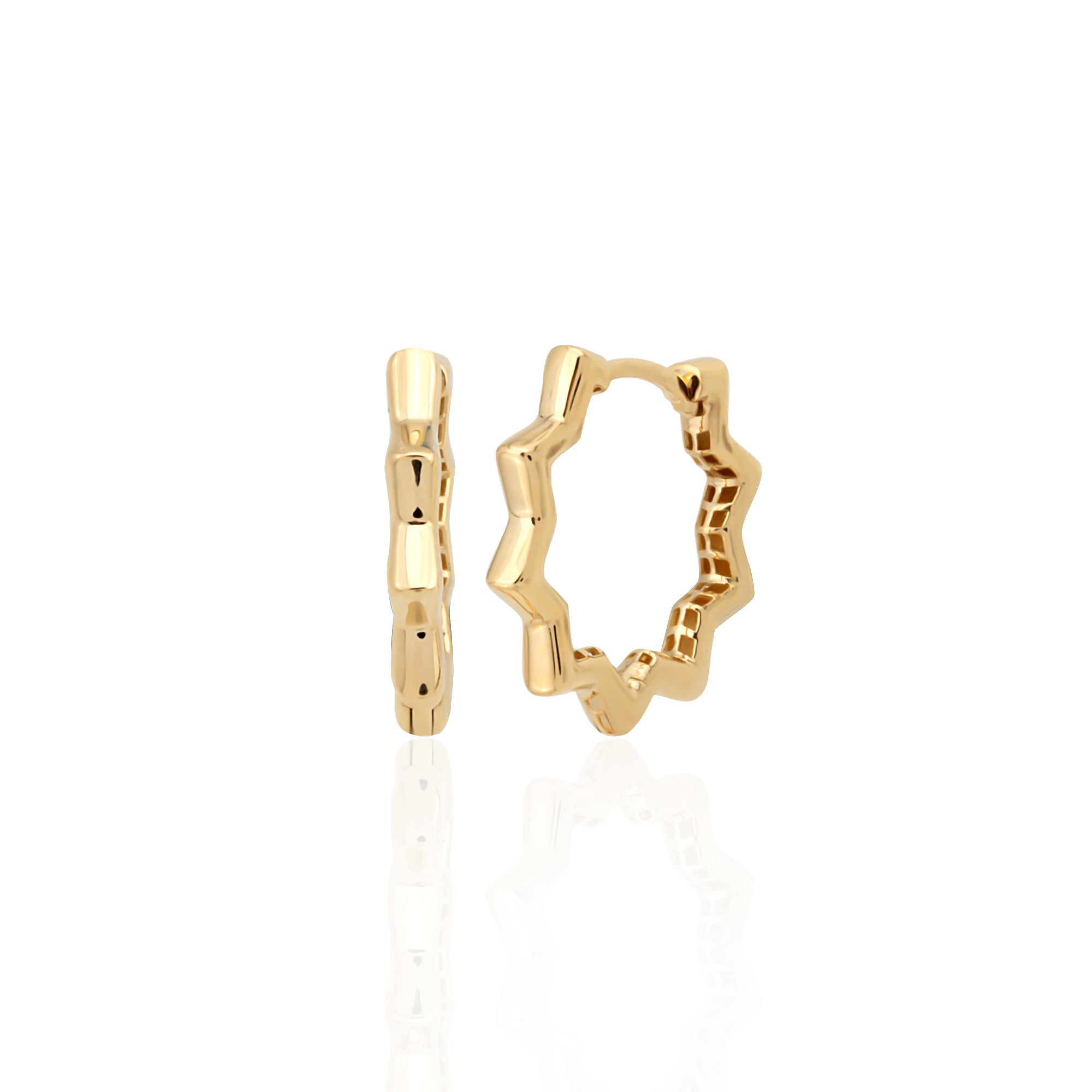 Zigzag sunburst hoop earrings in solid 14K & 18K gold — Kavseyn
